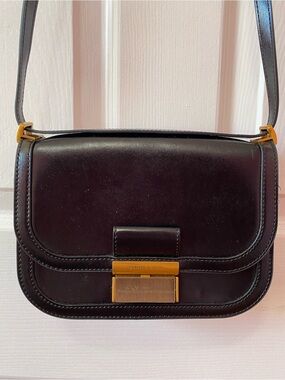 Charles & Keith Black Leather Crossbody Bag with Gold Hardware